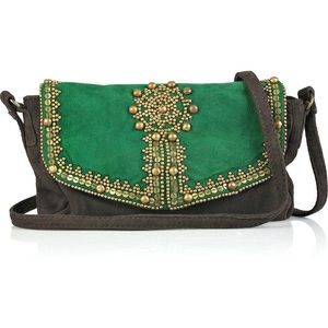 Antik Batik green suede beaded clutch NWT